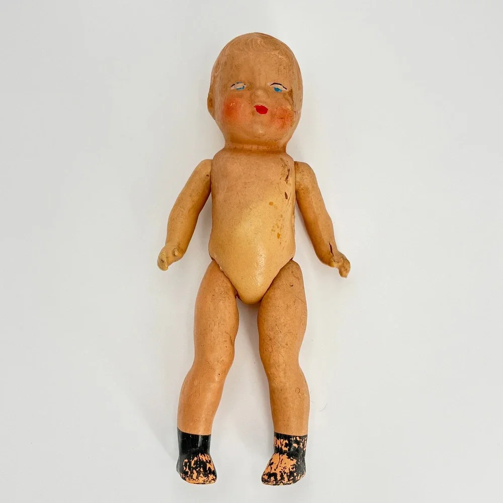 Vintage 1930s Composition Baby Doll Jointed‎ 8 Inch Hand Painted Antique